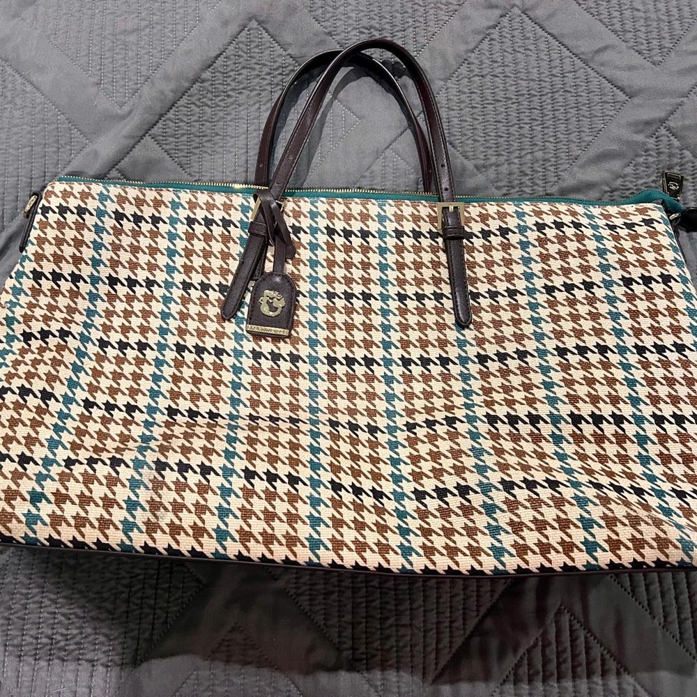 Spartina 449 Brown, Black & Teal Plaid Houndstooth Tote